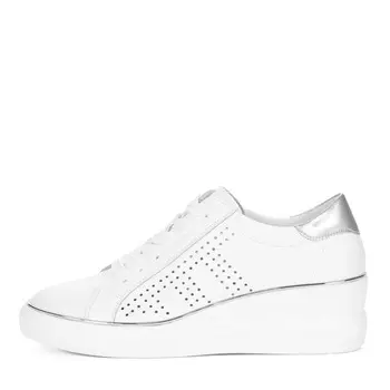 Белые кеды из перфорированной кожи без подкладки на танкетке