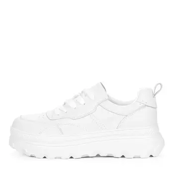 Белые кроссовки из кожи без подкладки на утолщенной рифленой подошве