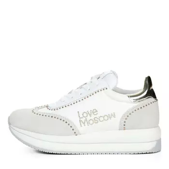 Белые кроссовки из кожи и текстиля