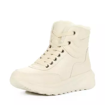 Белые высокие кроссовки из кожи на подкладке из натуральной шерсти на утолщенной подошве