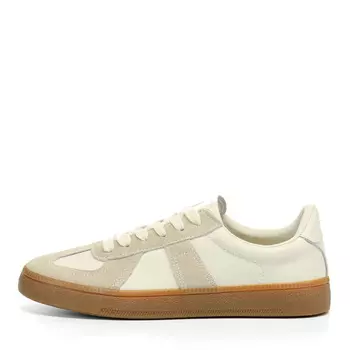 Бежево-серые кеды из кожи