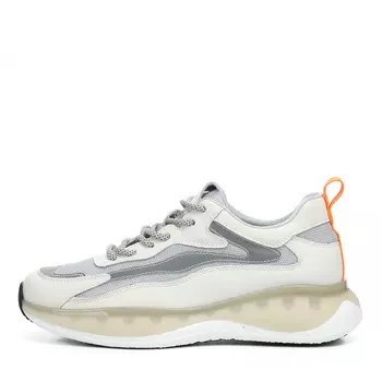 Бежево-серые кроссовки из текстиля и кожи