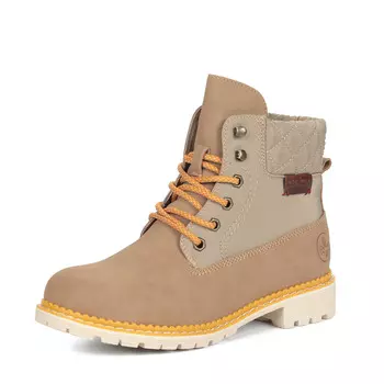 Бежевые ботинки из экокожи с декоративными стеганными отворотами на подкладке из искусственной шерст