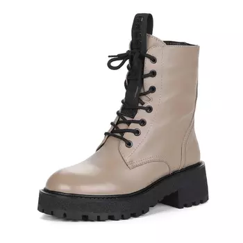 Бежевые ботинки из кожи на утолщенной подошве на подкладке из натуральной шерсти на шнуровке