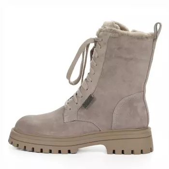 Бежевые ботинки из велюра на подкладке из натуральной шерсти на тракторной подошве