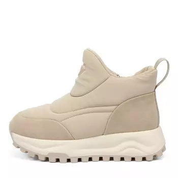 Бежевые дутики из текстиля и бархатистого велюра