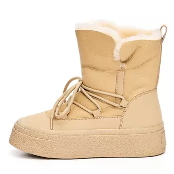 Бежевые дутики луноходы из гладкой кожи