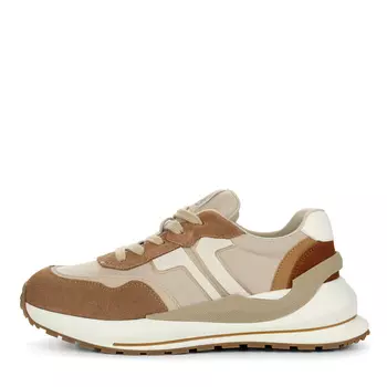 Бежевые кроссовки из ворсовой кожи и текстиля