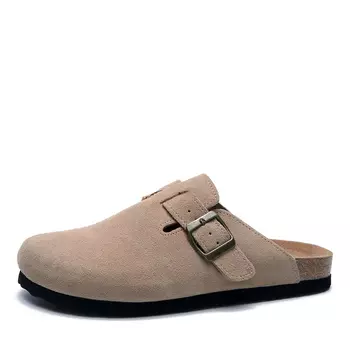 Бежевые сабо из бархатистого велюра