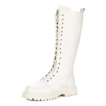 Бежевые сапоги из кожи на подкалдке из комбинированных материалов