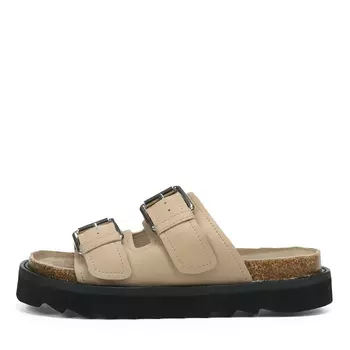 Бежевые шлепанцы биркенштоки из кожи