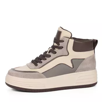 Бежевые высокие кеды из кожи на подкладке из текстиля на контрастной подошве