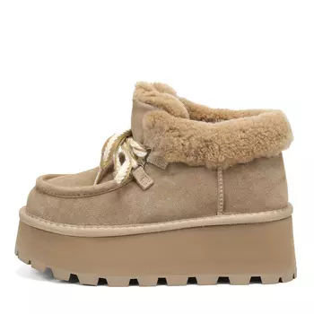 Бежевые зимние ботинки из бархатистого велюра