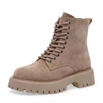 Бежевые зимние ботинки из бархатистого велюра