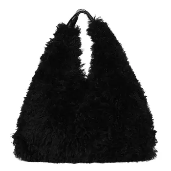 Черная плюшевая сумка из текстиля