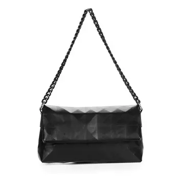 Черная сумка клатч из структурированой экокожи с ручкой цепочкой и дополнительным ремнем