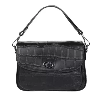 Черная сумка мессенджер из кожи с тиснением под рептилию