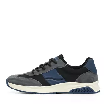 Черно-серые кроссовки из кожи и текстиля