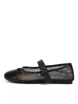 Черные балетки из текстиля и кожи