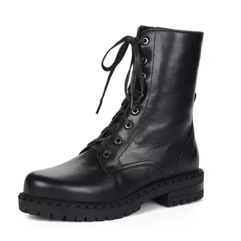 Черные ботинки из кожи на подкладке из натурального меха