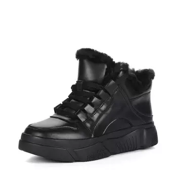 Черные ботинки из кожи на подкладке из натуральной шерсти на утолщенной подошве