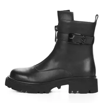 Черные ботинки на молнии и пряжке из кожи на подкладке из текстиля на тракторной подошве