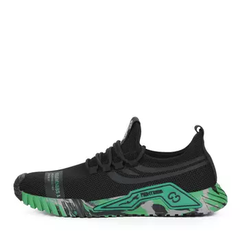 Черные кроссовки с зелеными вставками из текстиля без подкладки