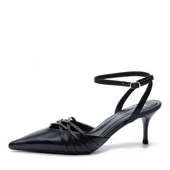 Черные открытые туфли из гладкой кожи