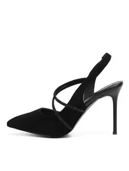 Черные открытые туфли из натурального велюра