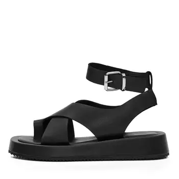 Черные сандалии из кожи на подкладке из натуральной кожи на утолщенной подошве