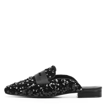 Черные текстильные сабо с пайетками