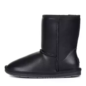 Черные угги из кожи на подкладке из натуральной шерсти