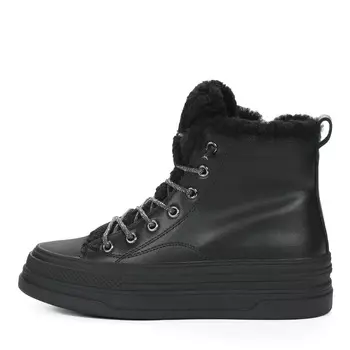 Черные утепленные кеды из кожи