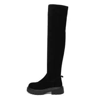 Черные утепленные сапоги из экокожи и ворсовой кожи