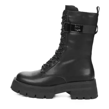 Черные утепленные высокие ботинки из гладкой кожи