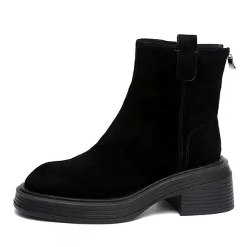 Черные зимние ботильоны из натурального велюра