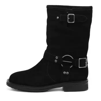 Черные зимние полусапоги из бархатистого велюра