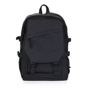 Черный рюкзак из текстиля с наружным карманом с клапанлм