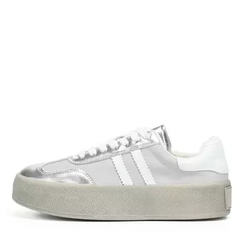 Кеды из кожи и текстиля серебряного цвета