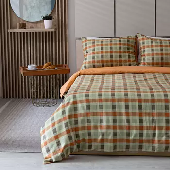 Комплект постельного белья 2 спальный, зелёный с оранжевым