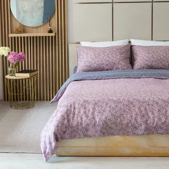 Комплект постельного белья 2 спальный, розовый с серым