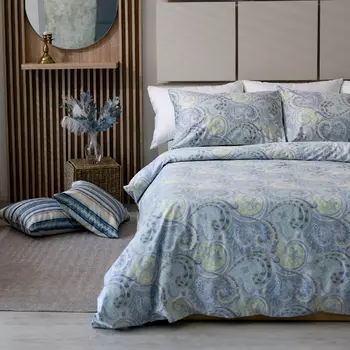 Комплект постельного белья 2 спальный, голубой с зелёным