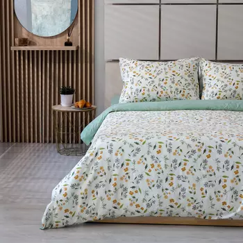Комплект постельного белья 2 спальный, цветочно-зелёный