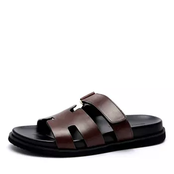 Коричневые шлепанцы из гладкой кожи