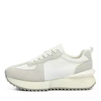 Кроссовки из кожи и текстиля рисового цвета