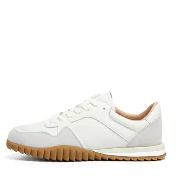 Кроссовки из кожи и текстиля рисового цвета