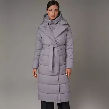 Пуховик женский двубортный серый