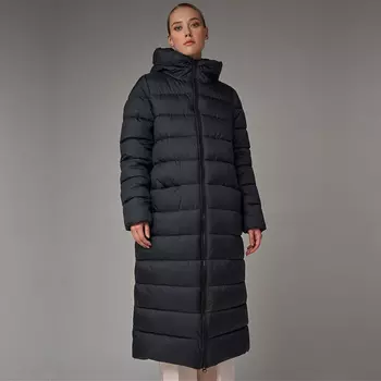 Пуховик женский прямого силуэта тёмно-синий