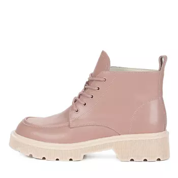 Розовые ботинки из кожи без подкладки на тракторной подошве