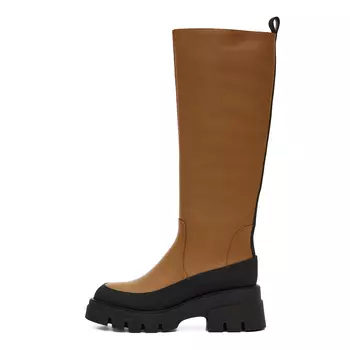 Рыжие зимние сапоги из гладкой кожи